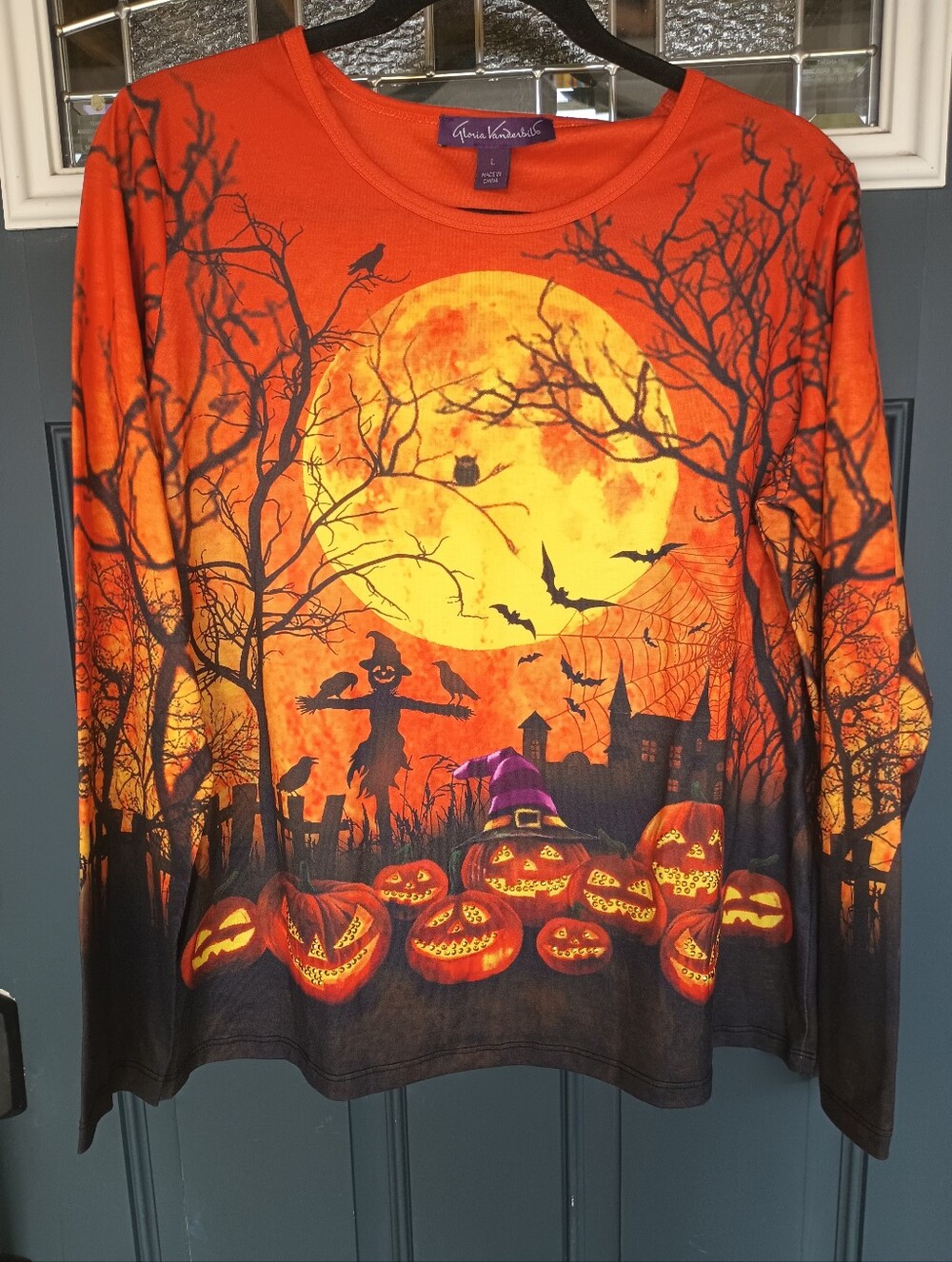 Gloria Vanderbilt Long Sleeve Tunic With Halloween Bejeweled Design Sz L Spooky